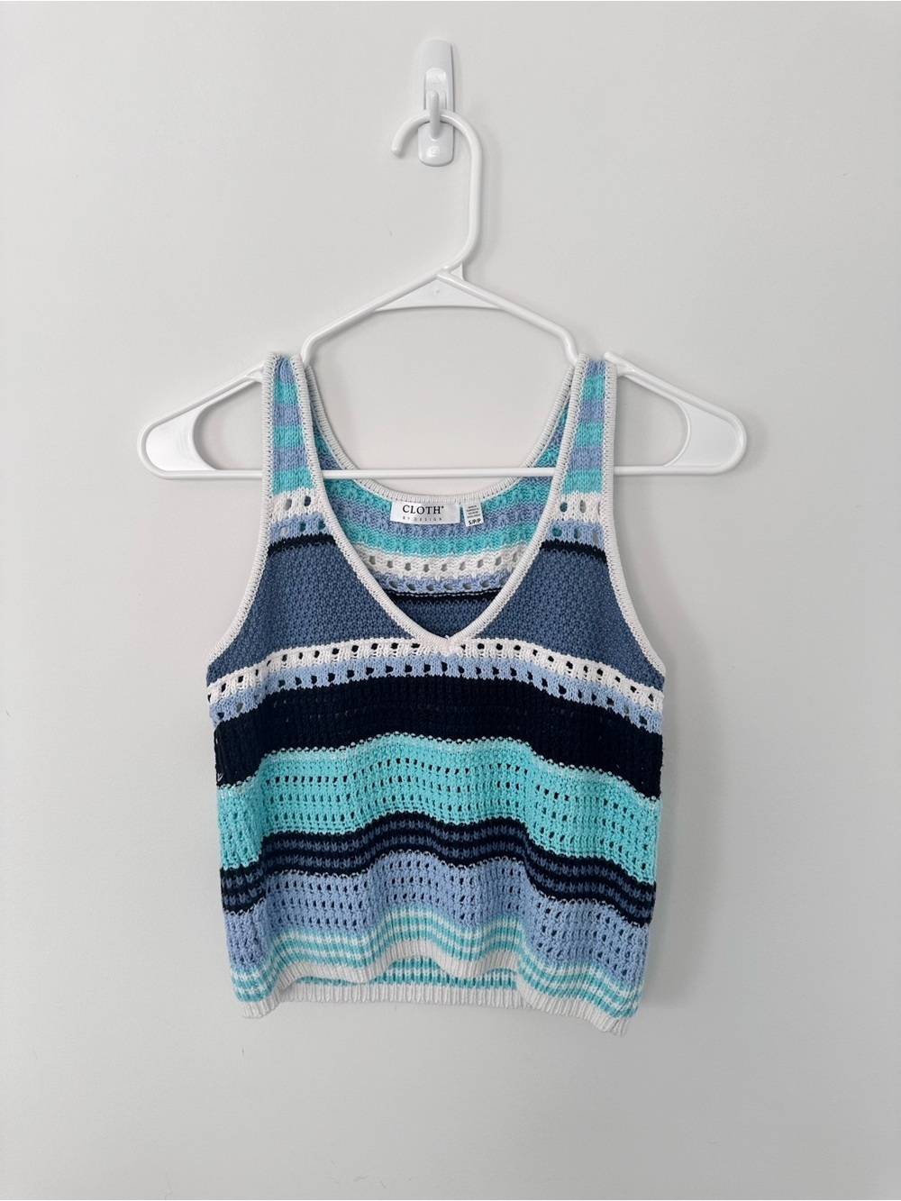 Crochet V-Neck Tank Top Summer Knit Sleeveless Top, Cloth by Design Size S